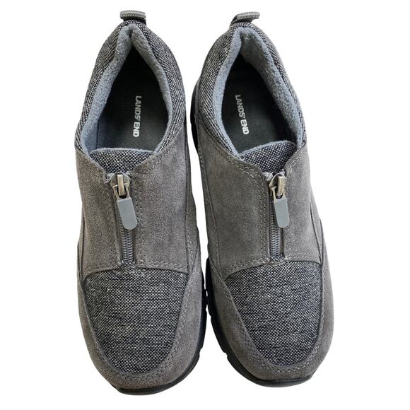 Lands End All Weather Insulated Suede Leather Zip Moc Shoes Womens Size 7 B Gray - Picture 1 of 8